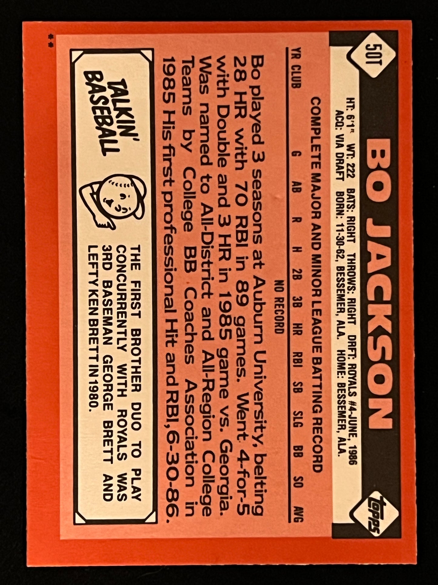 1986 Traded Bo Jackson RC 50T