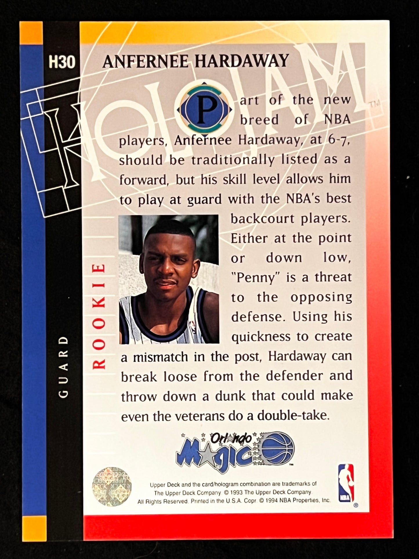 1993 NBA Holojam Anfernee Hardaway H30