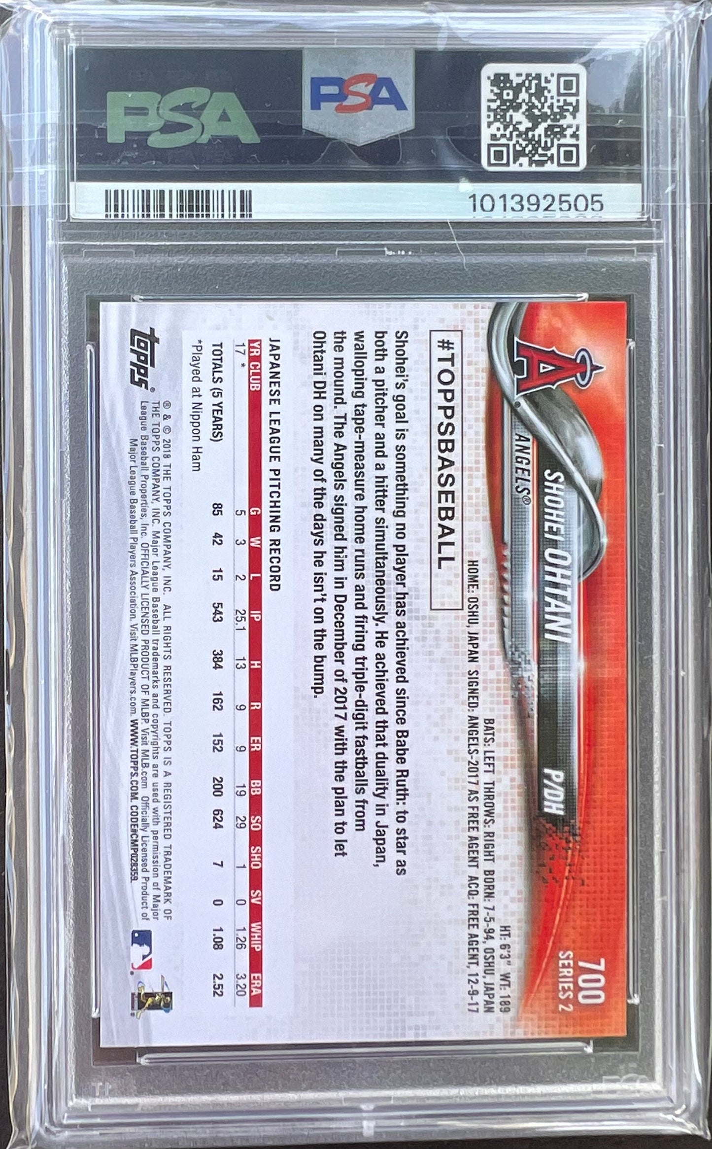 2018 Shohei Ohtani RC PSA 9