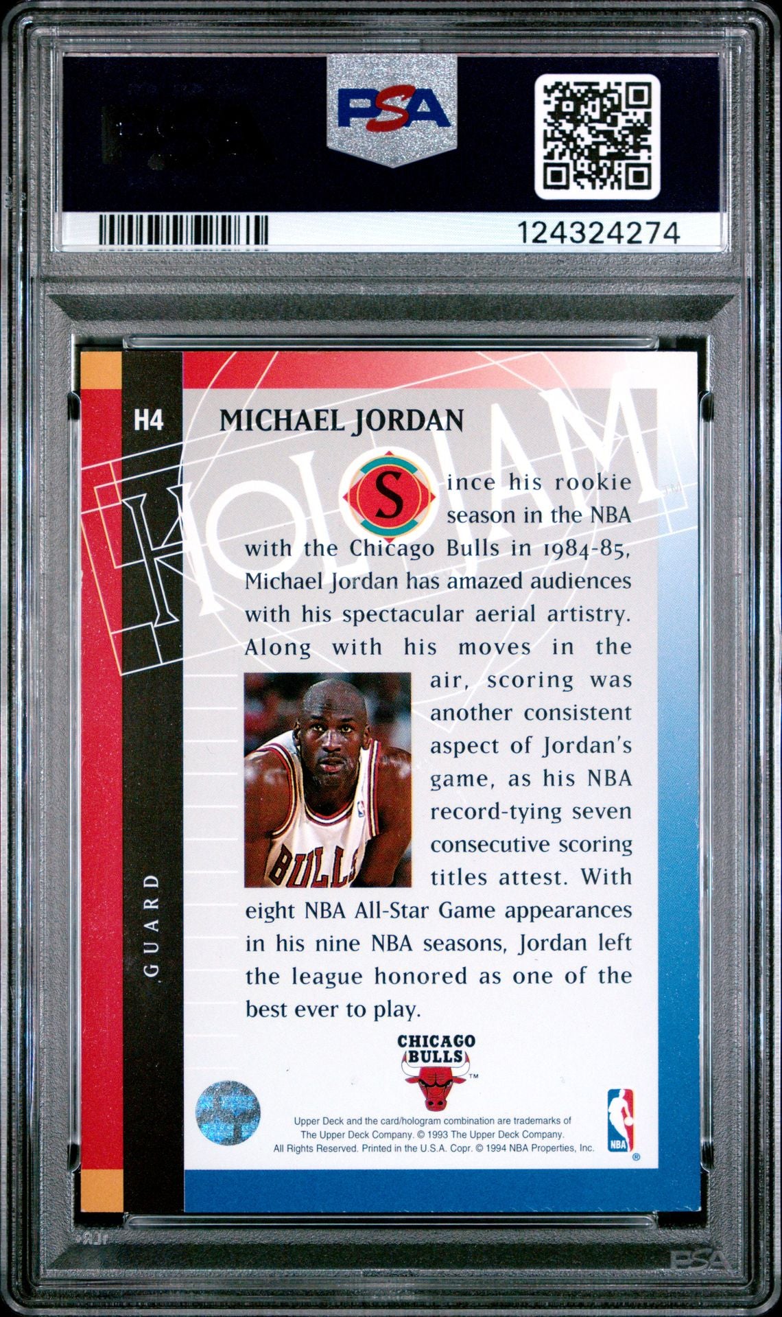 1993 NBA Holojam Michael Jordan H4 PSA 7